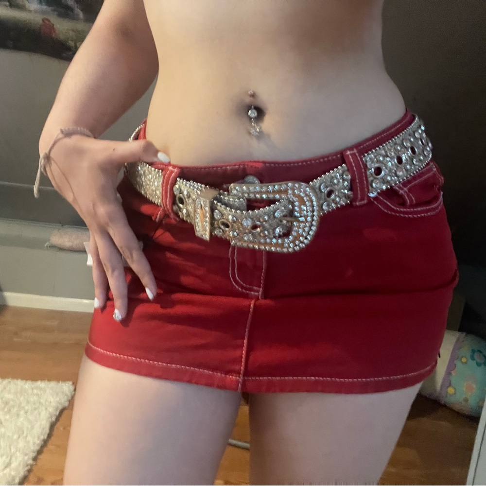 cherry red mini skirt